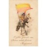 n°26189 - Angelot avec un drapeau, des lettres et un cor sur le dos d'un âne