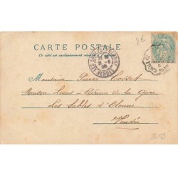 n°26189 - Angelot avec un drapeau, des lettres et un cor sur le dos d'un âne