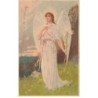 n°26191 - Meissner - Ange gardien tenant des fleurs, en regardant vers le ciel