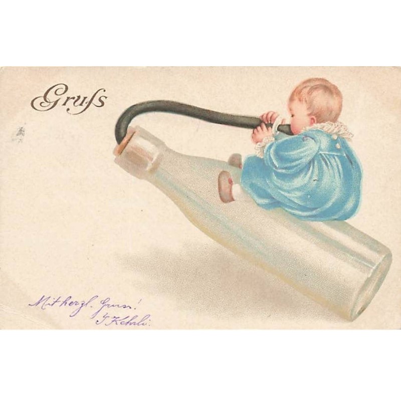 n°26200 - Fantaisie - Bébé assis sur une bouteille