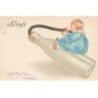 n°26200 - Fantaisie - Bébé assis sur une bouteille