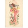 n°26201 - Fantaisie - Jeune femme avec des ailes sentant une fleur - Sylphide - Fée