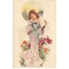n°26203 - Fantaisie - Jeune femme portant un voile sur la tête, au milieu de fleur