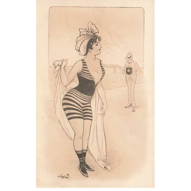n°26207 - Illustrateur - Un homme photographiant une jeune femme en tenue de bain - Baigneuse - Photo