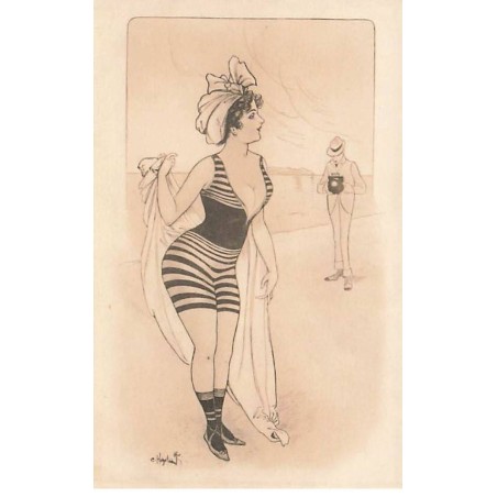 n°26207 - Illustrateur - Un homme photographiant une jeune femme en tenue de bain - Baigneuse - Photo