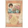 n°26212 - Carte Gaufrée - A Happy New Year - Pendule et Garçon mettant des Roses dans un vase