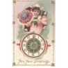 n°26213 - Carte Gaufrée - Nouvel An - New Year Greetings - Pendule et Fillette avec un bouquet