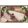 n°26214 - Carte Gaufrée - Nouvel An - Happy New Year - Homme et enfants faisant de la luge