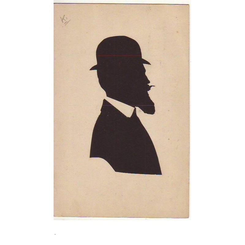 n°12759 - Silhouette d'un homme barbu portant un chapeau melon