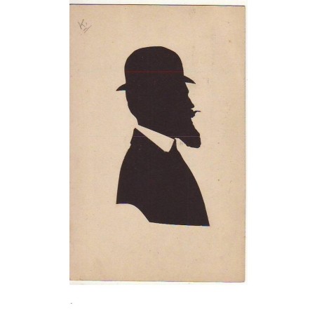 n°12759 - Silhouette d'un homme barbu portant un chapeau melon