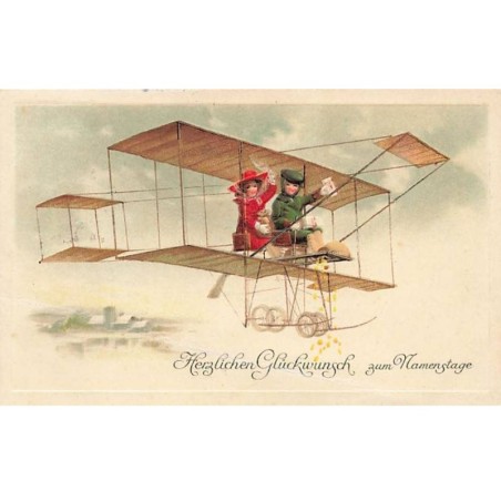 n°26221 - Carte Gaufrée - Couple dans un avion