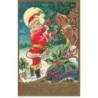 n°26227 - Carte Gaufrée - A Merry Christmas - Père Noël devant ses Rennes