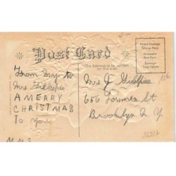 n°26227 - Carte Gaufrée - A Merry Christmas - Père Noël devant ses Rennes