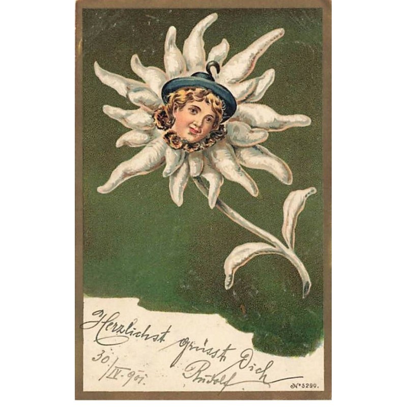 n°26238 - Fantaisie - Une tête au milieu d'un Edelweiss - Surréalisme