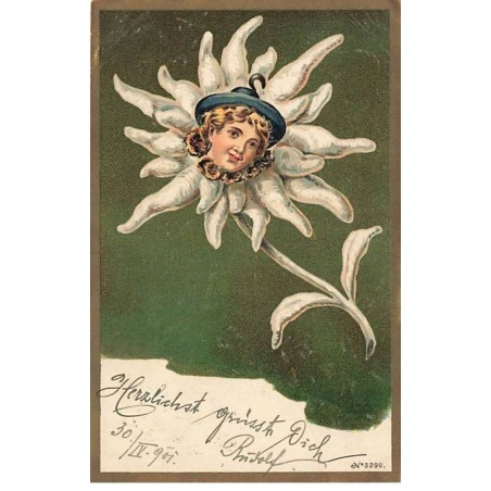 n°26238 - Fantaisie - Une tête au milieu d'un Edelweiss - Surréalisme