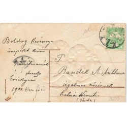 n°26239 - Carte Gaufrée - Karacsonyi üdvözlet - Anges lisant un parchemin