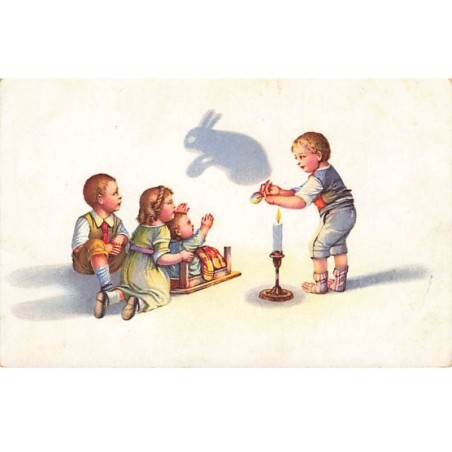 n°26240 - Fantaisie - Enfants jouant au jeu des ombres chinoises - Lapin