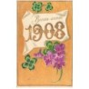 n°26256 - Carte Gaufrée - Bonne Année 1908 - Violettes et Trèfles