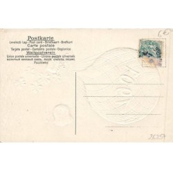 n°26257 - Carte Gaufrée - Bonne Année 1907 - Ballon au-dessus de l'eau à un coucher de soleil