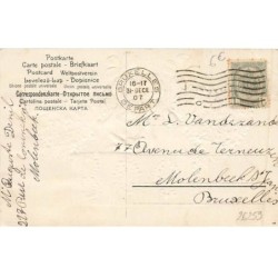 n°26259 - Carte Gaufrée - Bonne Année 1908 - Colombes, coeurs en myosotis et trèfles