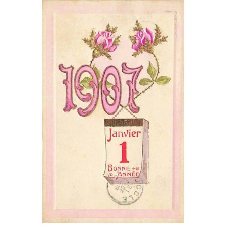 n°26260 - Carte Gaufrée - Bonne Année 1907 - Roses