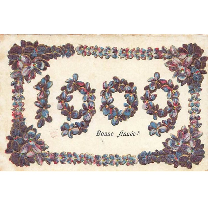 n°26261 - Carte Gaufrée - Bonne Année 1909 - Violettes