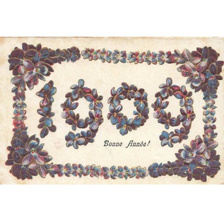 n°26261 - Carte Gaufrée - Bonne Année 1909 - Violettes