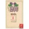 n°26263 - Carte Gaufrée - Bonne Année 1908 - Ephéméride, trèfles