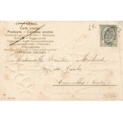 n°26264 - Carte Gaufrée - Bonne Année - Jeune garçon portant une hotte remplie de myosotis