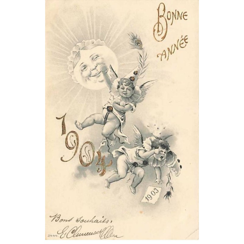 n°26266 - Nouvel An - Bonne Année 1904 - Anges et Soleil Humanisé