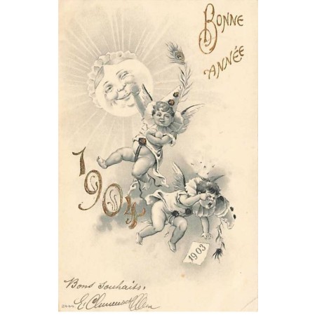 n°26266 - Nouvel An - Bonne Année 1904 - Anges et Soleil Humanisé