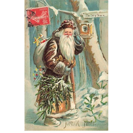 n°26273 - Carte Gaufrée - Joyeux Noël - Père Noël au téléphone