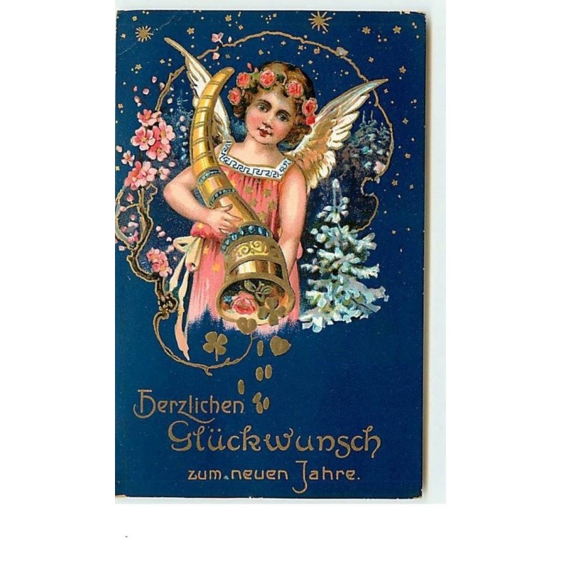 n°12787 - Carte Gaufrée - Herzlichen Glückwunsch zum neuen Jahre - Ange vidant une corne d'abondance