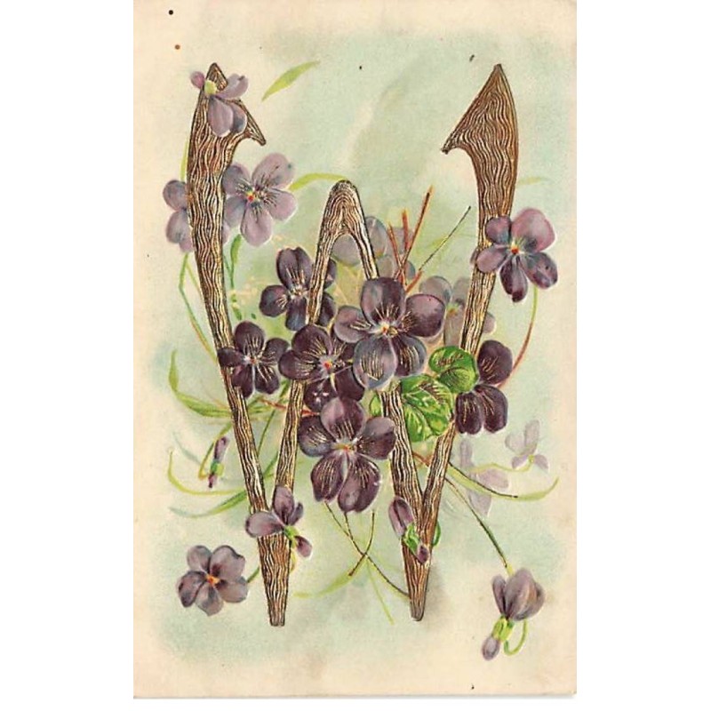 n°26284 - Carte Gaufrée - Fantaisie - Alphabet - Lettre W - Violettes