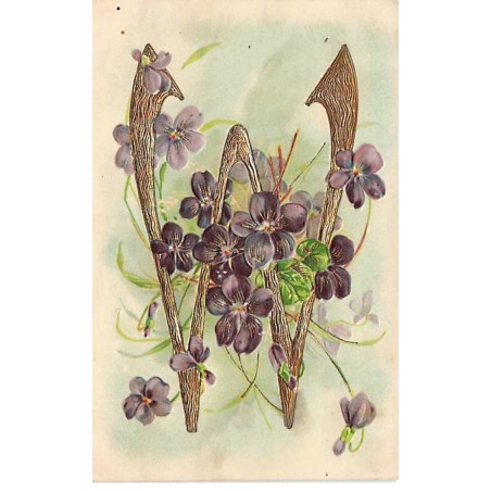 n°26284 - Carte Gaufrée - Fantaisie - Alphabet - Lettre W - Violettes