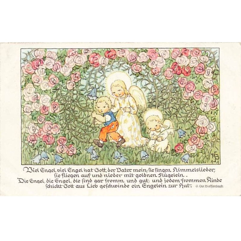 n°26294 - Ruthild Busch Schumann -  Enfant et Anges entourés de Roses