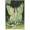 n°26296 - Fantaisie - Femme Papillon Verte - Muguet - Surréalisme
