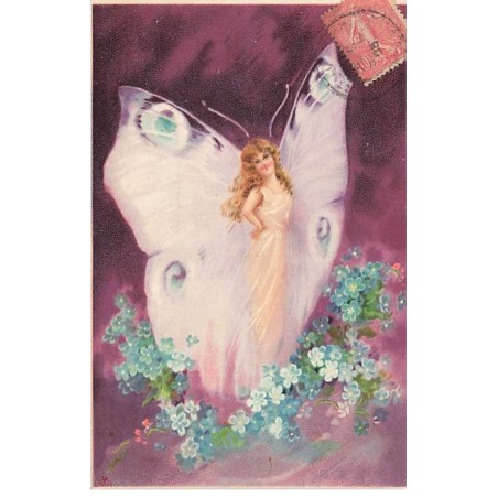 n°26297 - Fantaisie - Femme Papillon Violette - Myosotis - Surréalisme