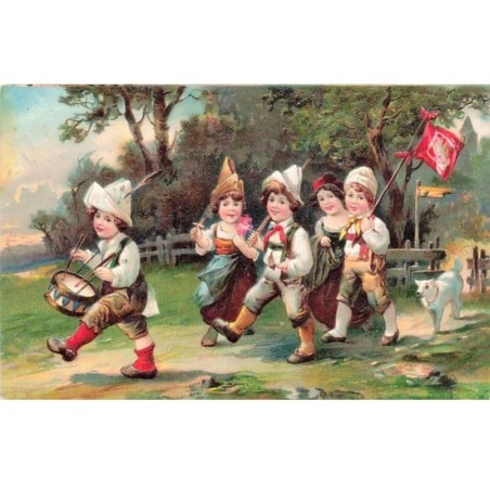 n°26300 - Fantaisie - Carte Gaufrée - Série 6943 - Enfants défilant en Musique