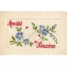 n°26304 - Fantaisie - Carte Brodée - Amitié Sincère - Enveloppe au milieu de myosotis