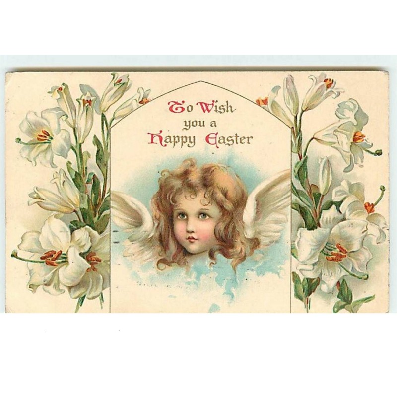 n°12792 - To wish you a Happy Easter - Tête d'ange parmi des lys