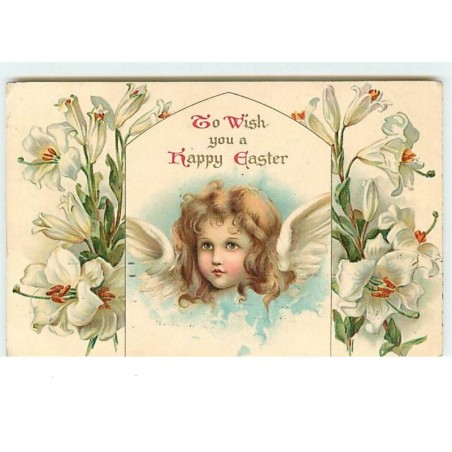 n°12792 - To wish you a Happy Easter - Tête d'ange parmi des lys