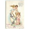 n°10295 - Carte Fantaisie - Joyeuses Pâques - Angelots et oeuf