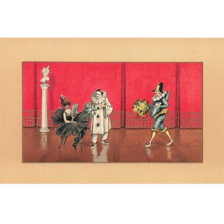 n°26331 - Fantaisie - Pierrot et Arlequin apportant des fleurs à Colombine