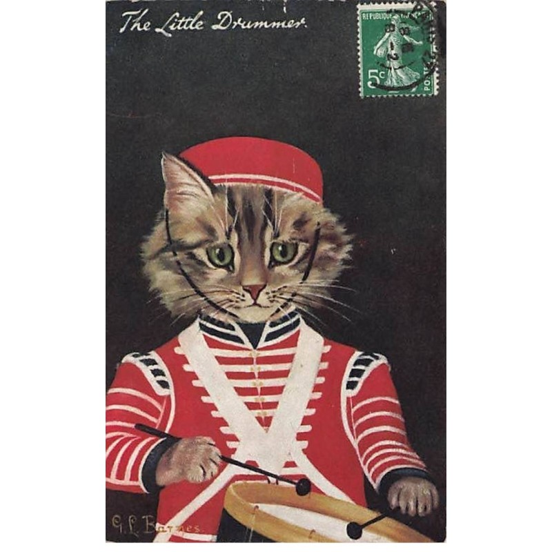 n°26338 - Illustrateur G.L. Barnes - The Little Drummier - Chat habillé jouant du tambour