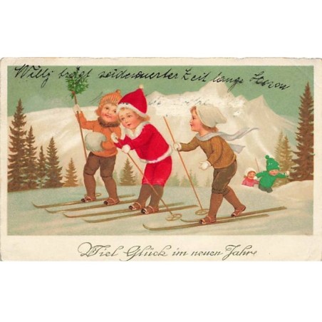 n°26343 - Nouvel An - Flatscher - Enfants sur des skis