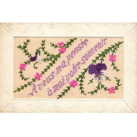 n°26351 - Fantaisie - Carte Brodée - A Vous ma Pensée à Moi votre Souvenir - Liseron, Pensées