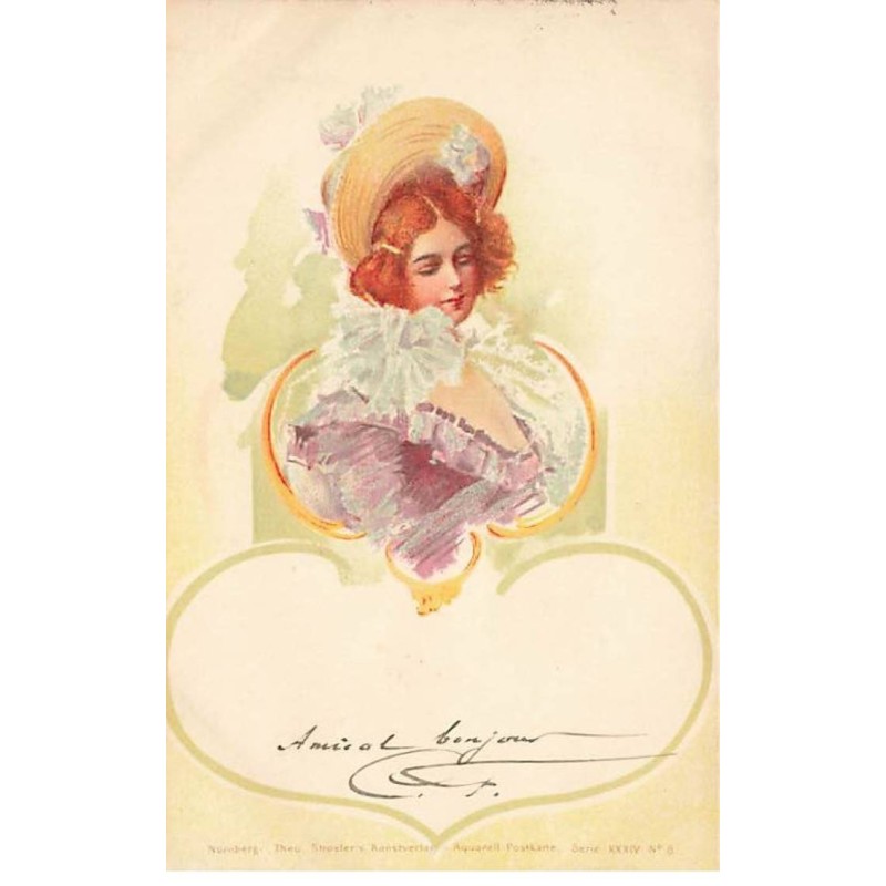 n°26363 - Fantaisie - Stroefer's Serie XXXIV n°6 - Jeune femme rousse portant un chapeau