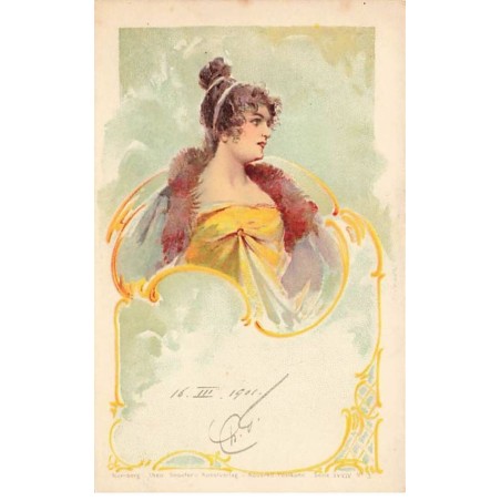 n°26364 - Fantaisie - Stroefer's Serie XXXIV n°3 - Jeune femme portant un peignoir avec un boa