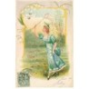n°26371 - Fantaisie - Jeune femme portant une robe muguet chassant des papillons